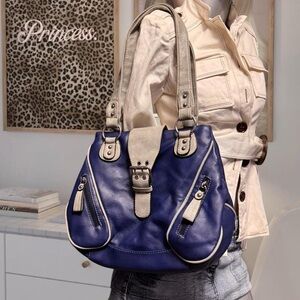 Vintage Y2K Blue Buckle City Moto Style Shoulder Bag